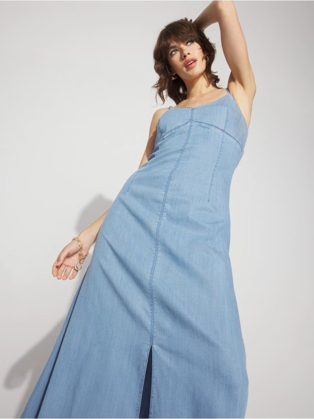 NWT WHBM Chain Detail Denim Maxi Dress with Front Slit